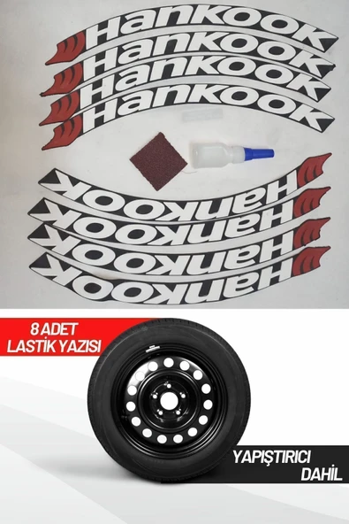 Motorsiklet Hankook Lastik Yazısı 2.5 Cm 8 Adet Tutkal Beyaz Lastik Yanağı Sticker Arma