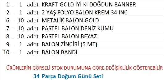 2 YAŞ KRAFT TEMA GOLD ,BEYAZ, KUM BALON+ BANER SETİ - 2