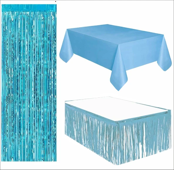 MAVİ MASA ÖRTÜSÜ VE MAVİ MASA ETEĞİ, MAVİ ARKA FON PERDE ürün görseli