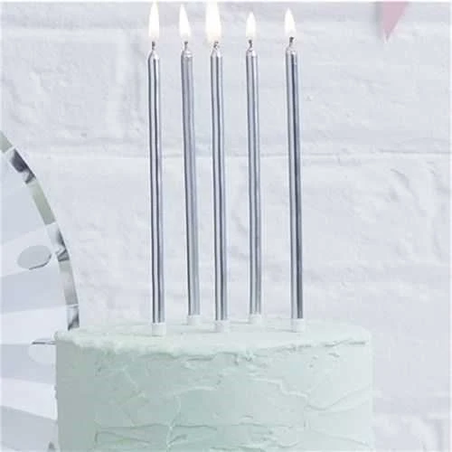 METALİK GÜMÜŞ RENK UZUN MUM 15 CM 6'LI ürün görseli 1