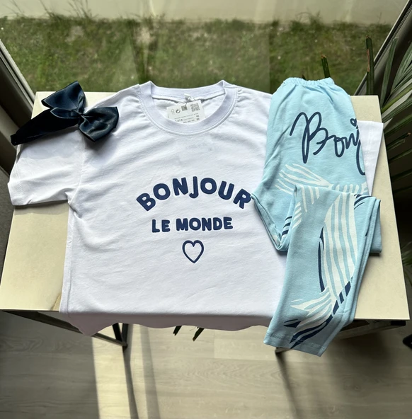 Bonjour Le Monde Kız Çocuk Takımı – Beyaz/Açık Mavi