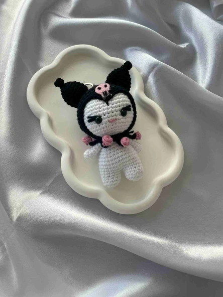 Amigurumi Anahtarlık  El Yapımı Kuromi 12 cm Siyah