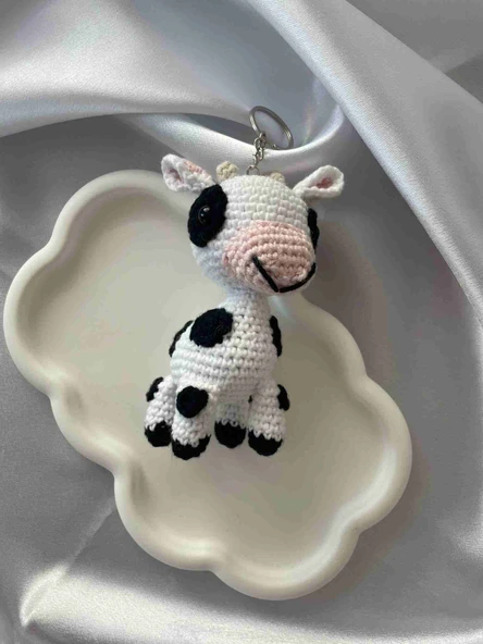 Amigurumi Anahtarlık  El Yapımı İnek 12 cm
