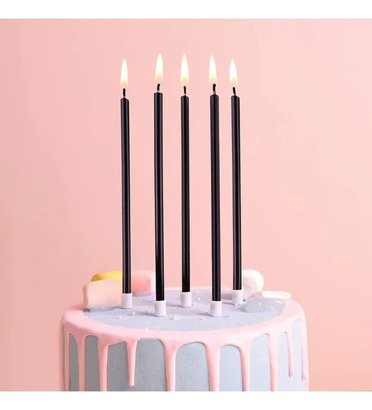 PASTEL SİYAH UZUN MUM 15 CM 10'LU ürün görseli 1