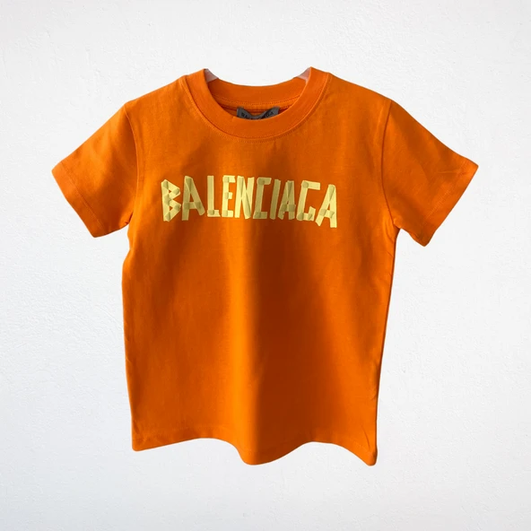 "Balenciaga" Baskılı Çocuk Tişört – Turuncu