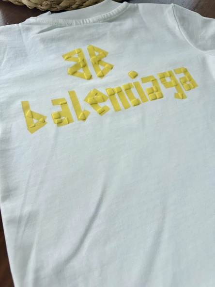 "Balenciaga" Baskılı Çocuk Tişört – Beyaz - 4
