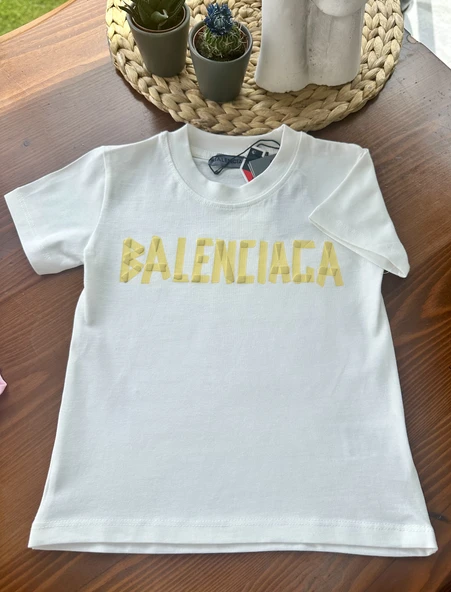 "Balenciaga" Baskılı Çocuk Tişört – Beyaz - 3