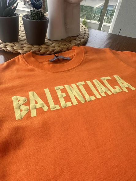 "Balenciaga" Baskılı Çocuk Tişört – Turuncu - 5