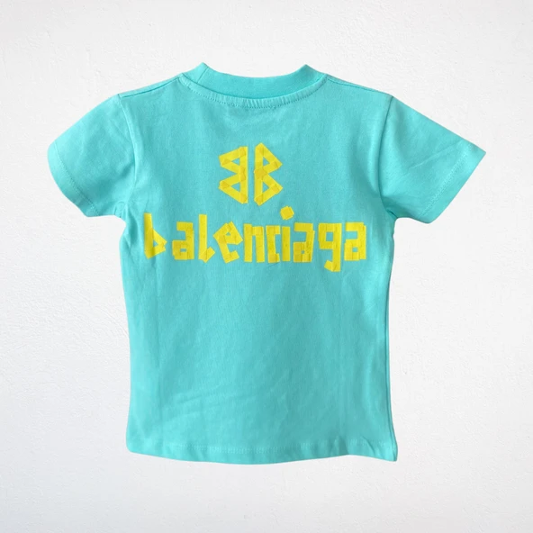 "Balenciaga" Baskılı Çocuk Tişört – Turkuaz - 2