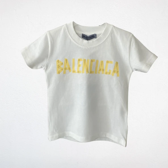 "Balenciaga" Baskılı Çocuk Tişört – Beyaz