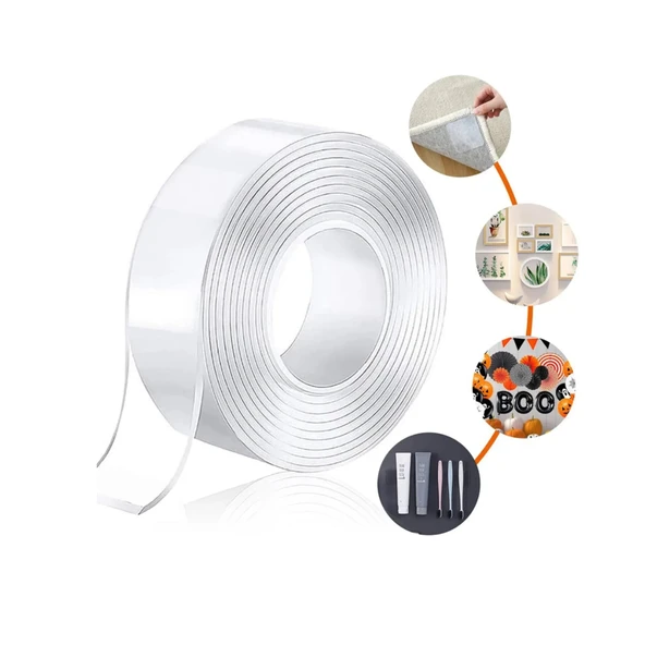 Duvara Tablo Albüm Obje Dekor Asmak Için Iz Bırakmaz Çift Taraflı Nano Bant 1 Mt Güçlü Yapıştırıcı - Resim 3