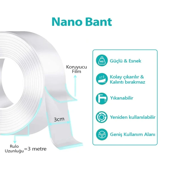 Duvara Tablo Albüm Obje Dekor Asmak Için Iz Bırakmaz Çift Taraflı Nano Bant 1 Mt Güçlü Yapıştırıcı - Resim 6
