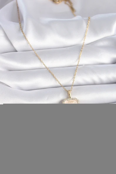 316L Çelik Gold Renk Zincir Kova Burcu Zirkon Taşlı Kadın Kolye - 2