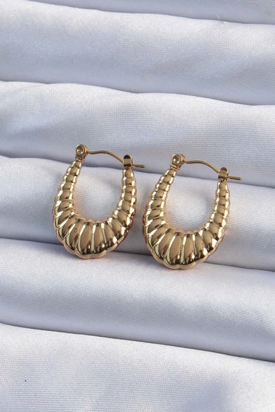 316L Çelik Gold Renk Bombeli Baklava Kesim Kadın Küpe - TJ-BKP9488