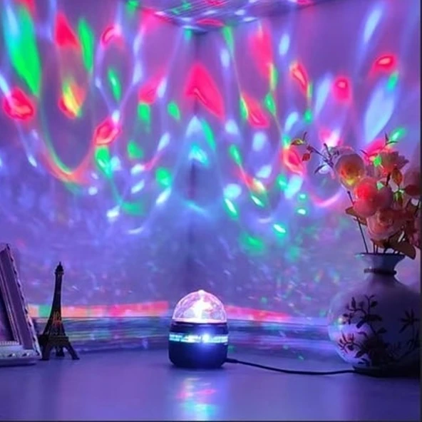 LEDX YQX-6888 MİNİ USBLİ 3W ŞARJLI SİHİRLİ RGB LED DİSKO TOPU - 2