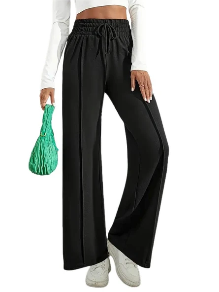 Kadın Siyah Bol Paçalı Çimalı Eşofman Altı BGL-ST04627 - Resim 3