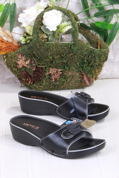 Ceyo Minelli Topuklu Siyah Ortapedik Dolgu Topuk Kadın Terlik - Resim 3