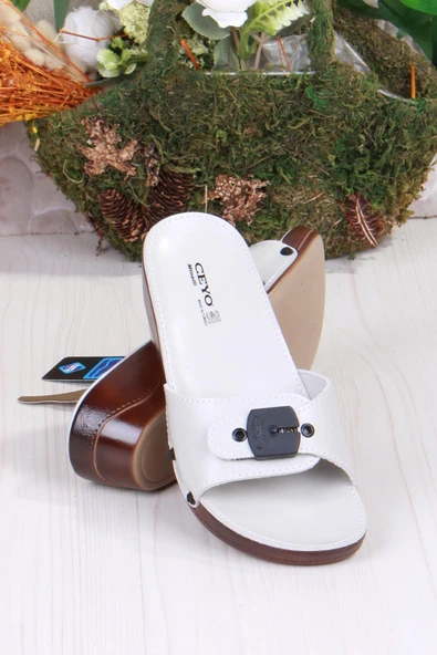 Ceyo Minelli Topuklu Bej Ortapedik Dolgu Topuk Kadın Terlik - Resim 4