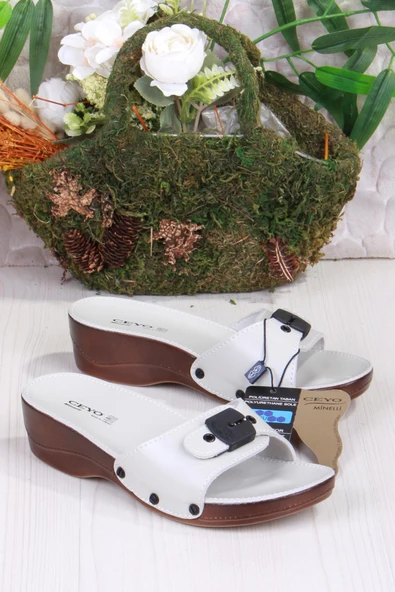 Ceyo Minelli Topuklu Bej Ortapedik Dolgu Topuk Kadın Terlik - Resim 3