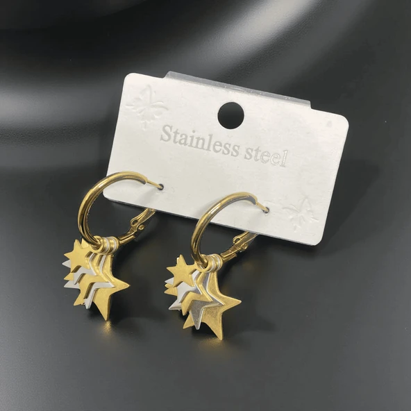 Dinamik ve Eğlenceli Altın Renk 316L Çelik Yıldız Figürlü Küpe - Tarzınıza Işık Katacak Tasarım ürün görseli 1