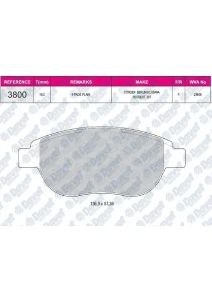 FREN BALATASI ON CIFT FISLI WVA 23600 PEUGEOT P307 1.6 LINEA 1.4 T-JET 16V 07-> GRANDE PUNTO 1.4 T-JET 16V 05-10 ürün görseli