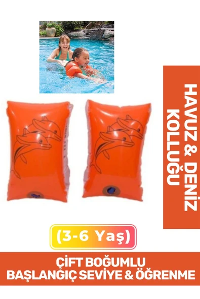 Yunus Desenli Başlangıç Seviye Çift Boğumlu 3-6 Yaş Çocuk Deniz Havuz Yüzme Öğrenme Şişme Kolluğu