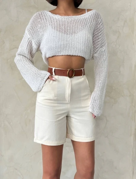 Gabardin kumaş şort - 6