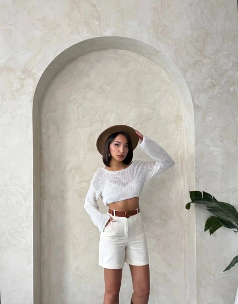 Gabardin kumaş şort - 3