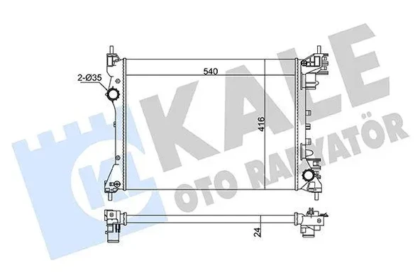 RADYATOR [BRAZING VERSIYONU KL351280] FIAT DOBLO 152.263 - OPEL COMBO - ALF ROMEO MITO 10-> AC/NAC MT [ME KANIK] [540X416X24] KALE 363070