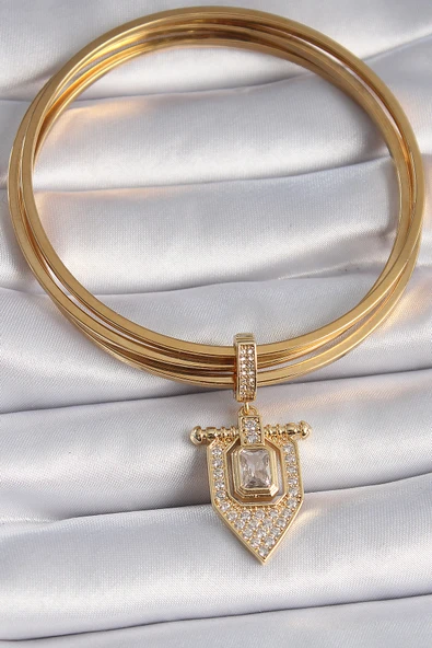 Pirinç Gold Renk Baget Zirkon Taşlı Ajda Charm - TJ-BC1011 - 2