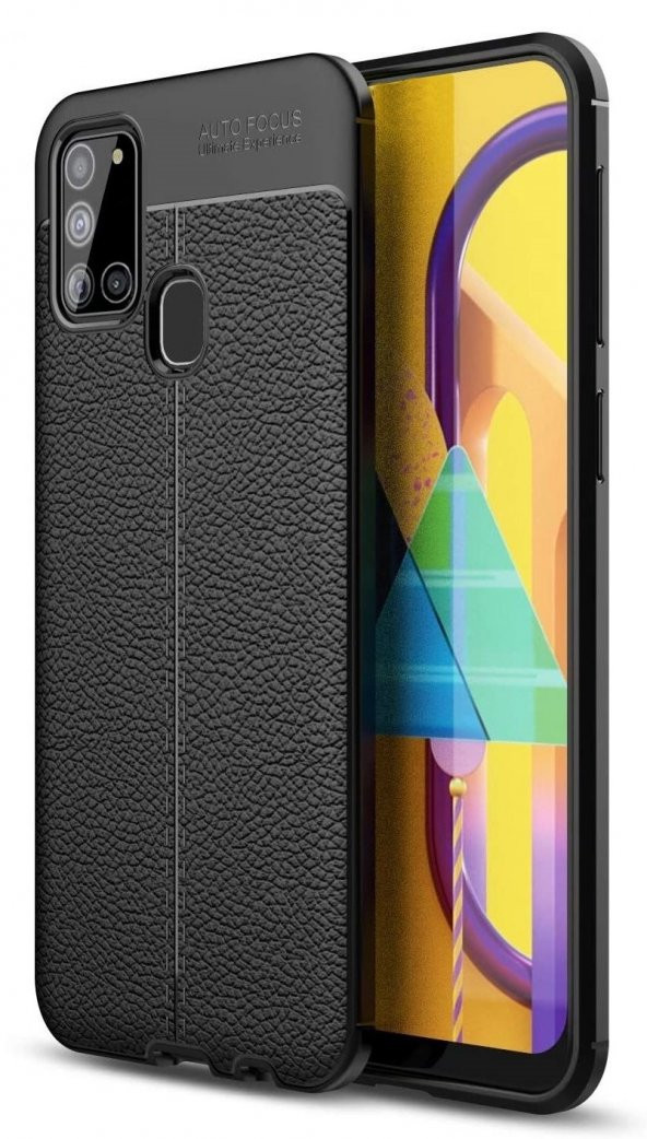 Pilanix Samsung Galaxy A21S Kılıf Deri Desenli Lux Niss Silikon Siyah