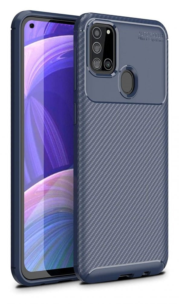 Pilanix Samsung Galaxy A21S Kılıf Karbon Desenli Lux Negro Silikon Lacivert