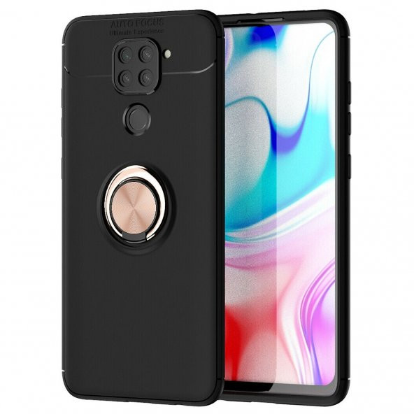 Pilanix Xiaomi Redmi Note 9 Kılıf Yüzüklü Manyetik Ravel Silikon Rose Gold