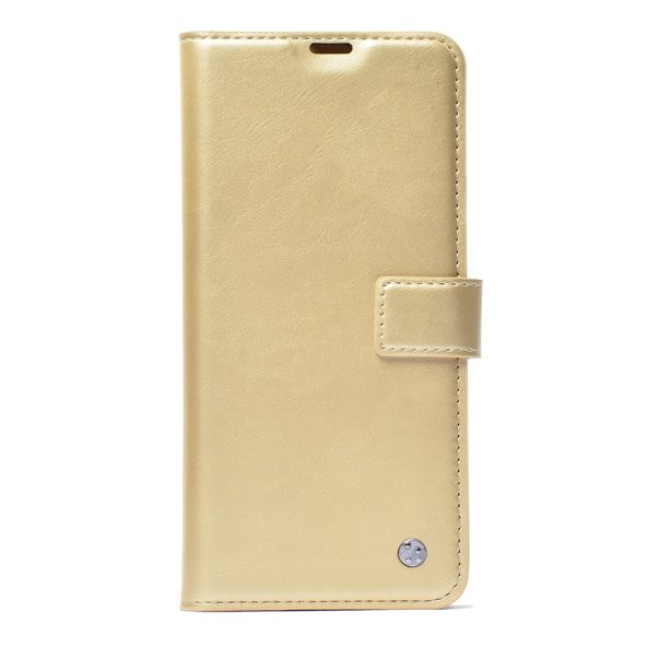 Pilanix Realme 6İ Kılıf Cüzdanlı Kapaklı Standlı Suni Deri Delux Kılıf Gold