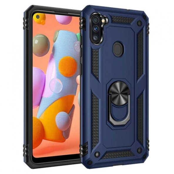 Pilanix Samsung Galaxy A11 Kılıf Ultra Korumalı Yüzüklü Manyetik Vega Kapak Lacivert