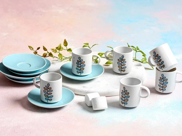 Porland Wisteria Turkuaz 6 Kişilik Kahve Takımı