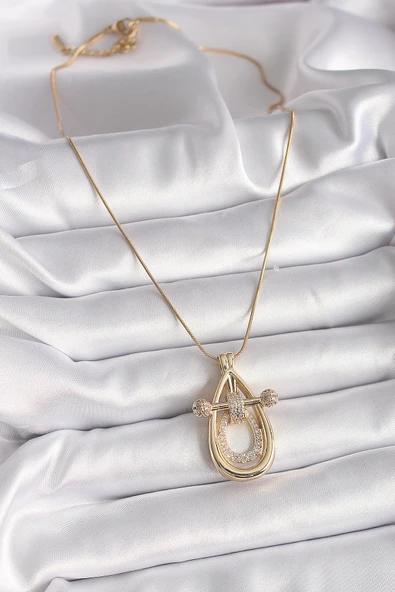 316L Çelik Gold Renk Zincir Zirkon Taşlı Vintage Model Kadın Kolye - TJ-BKO9507 - 2