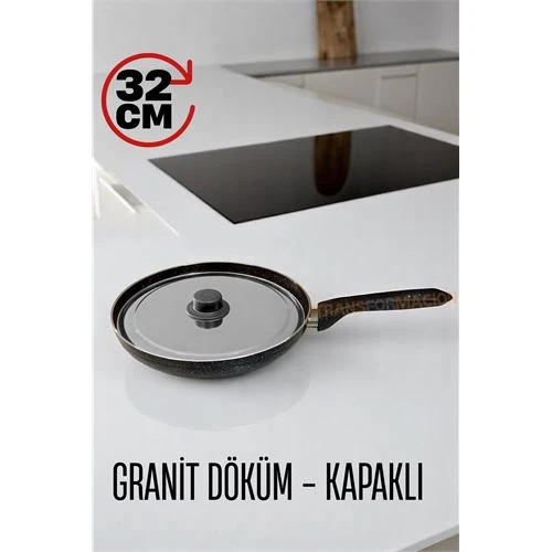 ModaCar Granit Döküm Tava Paslanmaz Çelik Kapaklı -Yapışmaz Taban 32 Cm