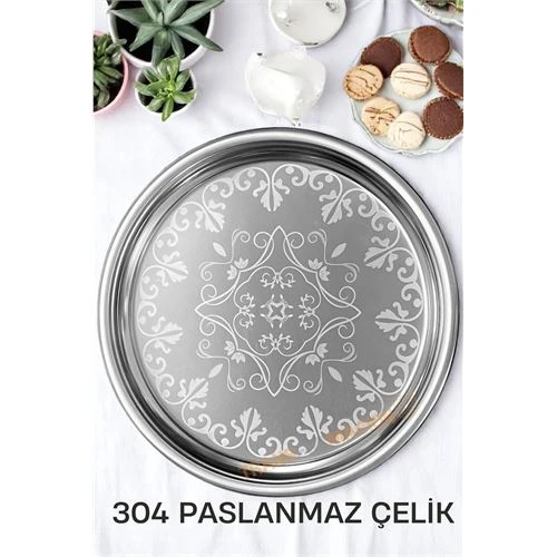 ModaCar Servis Tepsisi - Çelik Çay Tepsisi  Şık Desenli Tepsi 41 CM