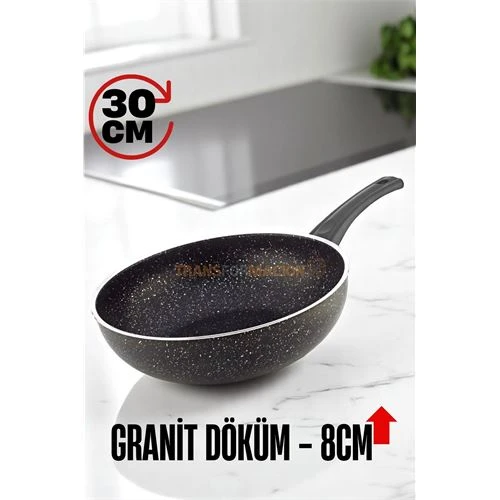 ModaCar Granit Döküm 8 Cm Derin Wok Tava - Yapışmaz Wok Tava -  30 Cm