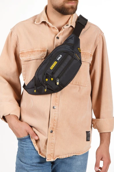 Erkek Bel Çantası Çapraz Çok Cepli Su Geçirmez Kumaş Göğüs Çapraz Kulaklık Çıkışlı Çanta - 3
