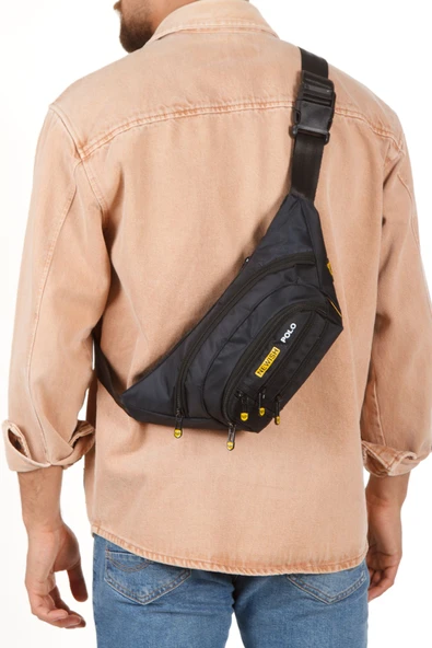 Erkek Bel Çantası Çapraz Çok Cepli Su Geçirmez Kumaş Göğüs Çapraz Kulaklık Çıkışlı Çanta - 2