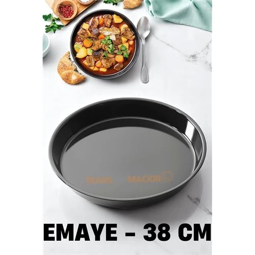 Emaye Fırın Tepsisi Siyah - Yuvarlak Emaye Fırın Tepsisi 38 Cm