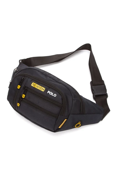 Erkek Bel Çantası Çapraz Çok Cepli Su Geçirmez Kumaş Göğüs Çapraz Kulaklık Çıkışlı Çanta - 5