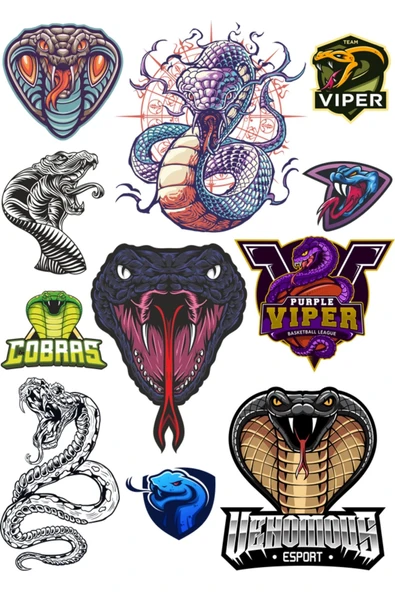Yılan Sticker Set-1 11 Parça Telefon, Tablet, Defter, Laptop Sticker