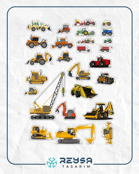 İş Makineleri Sticker Set-1 19 Parça Telefon, Tablet, Defter, Laptop Sticker ürün görseli 1