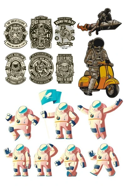 Astronot Stikcer Set-1 15 Parça Telefon, Tablet, Defter, Laptop Sticker ürün görseli 1