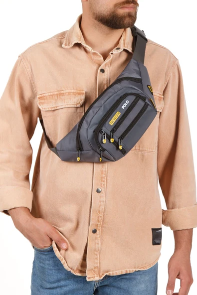 Erkek Bel Çanta Çapraz Çok Cepli Su Geçirmez Kumaş Göğüs Çapraz Kulaklık Çıkışlı Çanta - 4