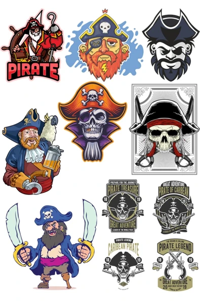 Korsan Sticker Set-2 9 Parça Telefon, Tablet, Defter, Laptop Sticker ürün görseli 1