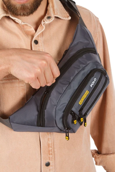 Erkek Bel Çanta Çapraz Çok Cepli Su Geçirmez Kumaş Göğüs Çapraz Kulaklık Çıkışlı Çanta